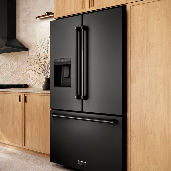 ZLINE 36 in. 28.9 cu. ft. Standard-Depth French Door External Water Dispenser Refrigerator with Dual Ice Maker in Fingerprint-Resistant Black Stainless Steel (RSM-W-36-BS)