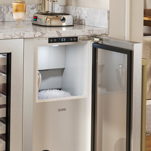 ZLINE Autograph Edition 15 in. Touchstone Nugget Ice Maker with Drain Pump and Solid Stainless Steel Door with Champagne Bronze Handle (INGDZ-ST-15-CB)
