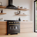 ZLINE Autograph Edition 36 in. 5.2 cu. ft. Classic Dual Fuel Range with 6 Burner DuoPro™ Cooktop and Electric Convection Oven in Black Stainless Steel and Champagne Bronze Accents, Open Box-Good Condition