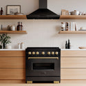 ZLINE Autograph Edition 36 in. 5.2 cu. ft. Classic Dual Fuel Range with 6 Burner DuoPro™ Cooktop and Electric Convection Oven in Black Stainless Steel and Champagne Bronze Accents, Open Box-Good Condition
