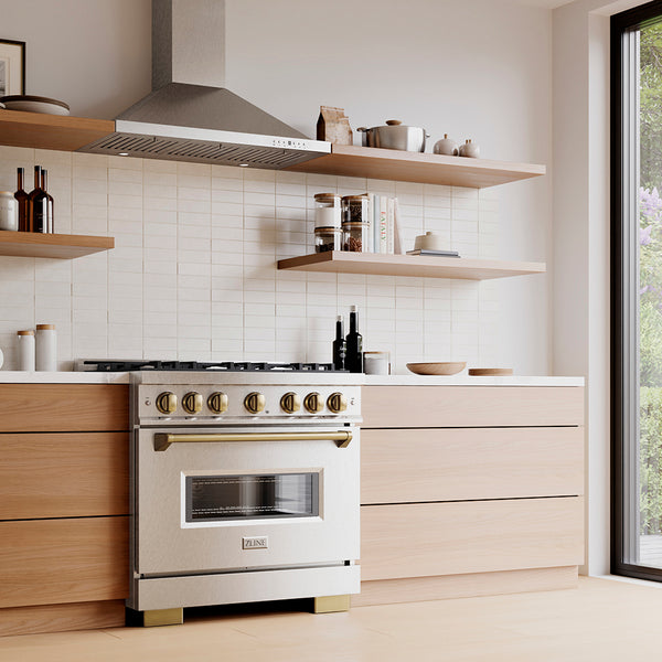 ZLINE Autograph Edition 36 in. 5.2 cu. ft. Classic Dual Fuel Range with 6 Burner DuoPro™ Cooktop and Electric Convection Oven in Satin Stainless Steel and Champagne Bronze Accents (PCDRSZ-36-CB)