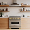 ZLINE Autograph Edition 36 in. 5.2 cu. ft. Classic Dual Fuel Range with 6 Burner DuoPro™ Cooktop and Electric Convection Oven in Stainless Steel and Champagne Bronze Accents (PCDRZ-36-CB)