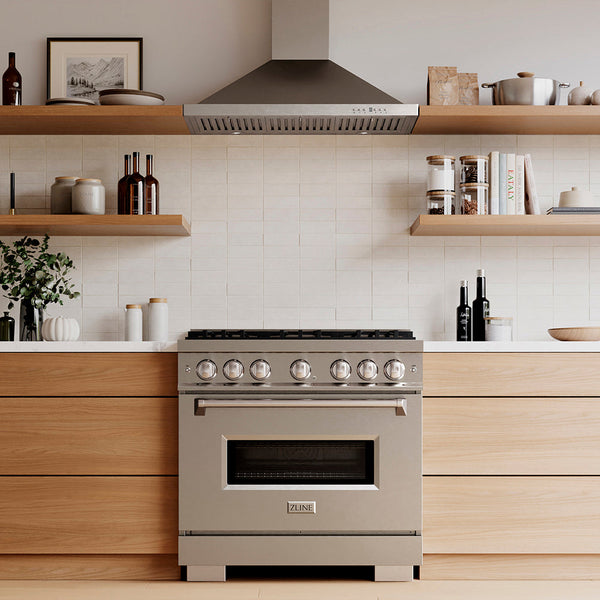 ZLINE 36 in. 5.2 cu. ft. Classic Gas Range with 6 Burner DuoPro™ Cooktop and Convection Gas Oven in Stainless Steel, Open Box-Good Condition