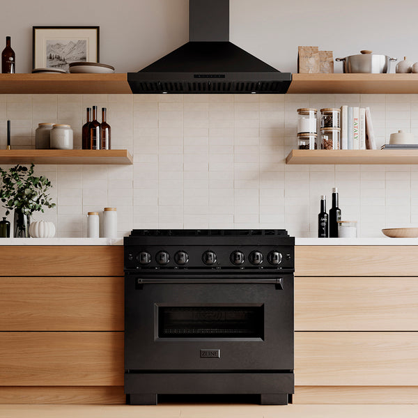 ZLINE 36 in. 5.2 cu. ft. Classic Gas Range with 6 Burner DuoPro™ Cooktop and Convection Gas Oven in Black Stainless Steel (PCGRB-36)