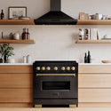 ZLINE Autograph Edition 36 in. 5.2 cu. ft. Classic Gas Range with 6 Burner DuoPro™ Cooktop and Convection Gas Oven in Black Stainless Steel and Champagne Bronze Accents, Open Box-Good Condition