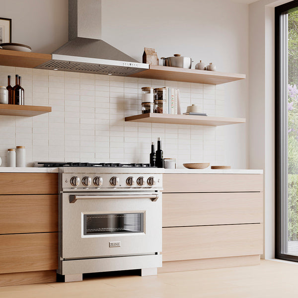 ZLINE 36 in. 5.2 cu. ft. Classic Gas Range with 6 Burner DuoPro™ Cooktop and Convection Gas Oven in Satin Stainless Steel, Open Box-Good Condition