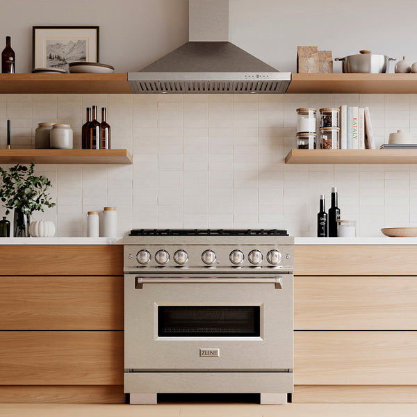 ZLINE 36 in. 5.2 cu. ft. Classic Gas Range with 6 Burner DuoPro™ Cooktop and Convection Gas Oven in Satin Stainless Steel, Open Box-Good Condition