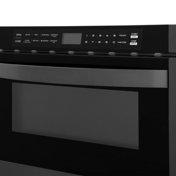 ZLINE Kitchen Package with Black Stainless Steel Refrigerator, 36 in. Dual Fuel Range, Range Hood, and Microwave Drawer (4KPR-RABRH36-MW)