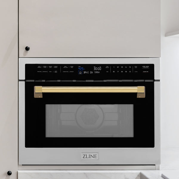 ZLINE Autograph Edition 24" 1.6 cu ft. Built-in Convection Microwave Oven in Stainless Steel and Polished Gold  Accents (MWOZ-24-G)