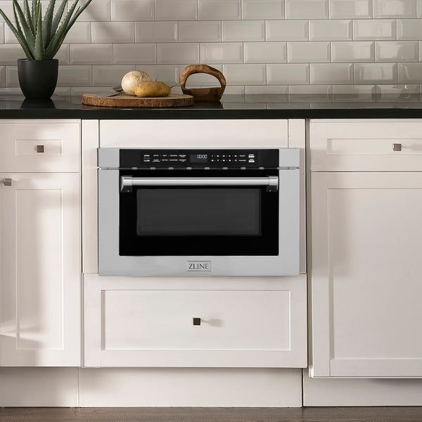 ZLINE 24 in. 1.2 cu. ft. Built-in Microwave Drawer with a Traditional Handle in Stainless Steel, Open Box-Good Condition
