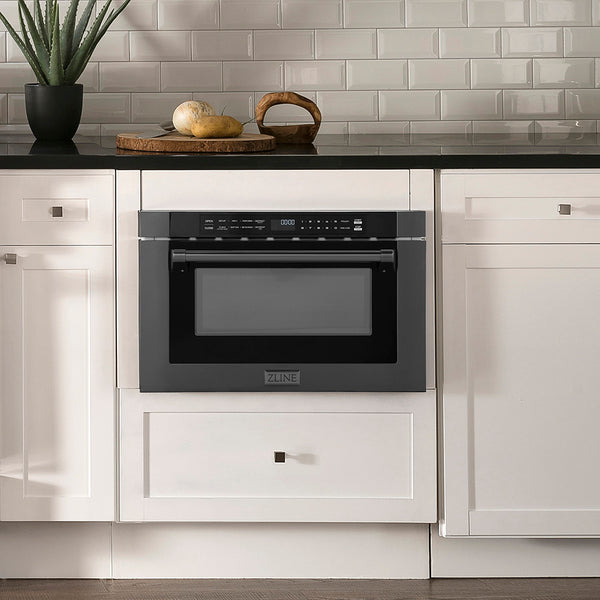 ZLINE 24 in. 1.2 cu. ft. Built-in Microwave Drawer with a Traditional Handle in Black Stainless Steel, Open Box-Great Condition
