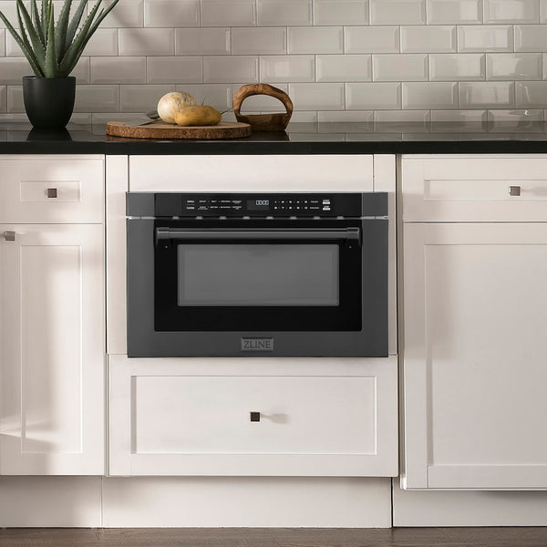 ZLINE 24 in. 1.2 cu. ft. Built-in Microwave Drawer with a Traditional Handle in Black Stainless Steel (MWD-1-BS-H)