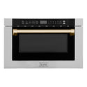 ZLINE Autograph Edition 24 in. 1.2 cu. ft. Built-in Microwave Drawer with a Traditional Handle in Stainless Steel and Polished Gold Accents (MWDZ-1-H-G)
