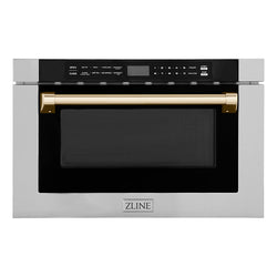 ZLINE Autograph Edition 24 in. 1.2 cu. ft. Built-in Microwave Drawer with a Traditional Handle in Stainless Steel and Polished Gold Accents (MWDZ-1-H-G)