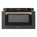 ZLINE Autograph Edition 24 in. 1.2 cu. ft. Built-in Microwave Drawer in Black Stainless Steel and Champagne Bronze Accents (MWDZ-1-BS-H-CB)