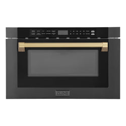 ZLINE Autograph Edition 24" 1.2 cu. ft. Built-in Microwave Drawer in Black Stainless Steel and Champagne Bronze Accents (MWDZ-1-BS-H-CB)