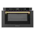 ZLINE Autograph Edition 24" 1.2 cu. ft. Built-in Microwave Drawer in Black Stainless Steel and Polished Gold  Accents (MWDZ-1-BS-H-G)