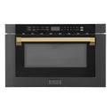 ZLINE Autograph Edition 24" 1.2 cu. ft. Built-in Microwave Drawer in Black Stainless Steel and Polished Gold  Accents (MWDZ-1-BS-H-G)