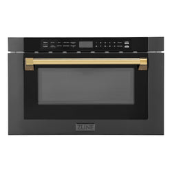 ZLINE Autograph Edition 24" 1.2 cu. ft. Built-in Microwave Drawer in Black Stainless Steel and Polished Gold  Accents (MWDZ-1-BS-H-G)