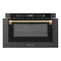 ZLINE Autograph Edition 24 in. 1.2 cu. ft. Built-in Microwave Drawer in Black Stainless Steel and Champagne Bronze Helix Handle (MWDZ-1-BS-H-KCB)