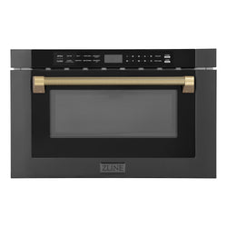 ZLINE Autograph Edition 24 in. 1.2 cu. ft. Built-in Microwave Drawer in Black Stainless Steel and Champagne Bronze Helix Handle (MWDZ-1-BS-H-KCB)