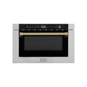 ZLINE Autograph Edition 24 in. 1.2 cu. ft. Built-in Microwave Drawer with a Traditional Handle in Stainless Steel and Champagne Bronze Accents (MWDZ-1-H-CB)