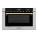 ZLINE Autograph Edition 24" 1.2 cu. ft. Built-in Microwave Drawer with a Traditional Handle in Stainless Steel and Champagne Bronze Accents (MWDZ-1-H-CB)