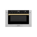 ZLINE Autograph Edition 24" 1.2 cu. ft. Built-in Microwave Drawer with a Traditional Handle in Stainless Steel and Polished Gold  Accents (MWDZ-1-H-G)