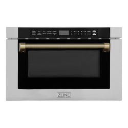 ZLINE Autograph Edition 24 in. 1.2 cu. ft. Built-in Microwave Drawer in Stainless Steel and Champagne Bronze Helix Handle (MWDZ-1-H-KCB)