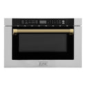 ZLINE Autograph Edition 24 in. 1.2 cu. ft. Built-in Microwave Drawer in Stainless Steel and Polished Gold Helix Handle (MWDZ-1-H-KG)