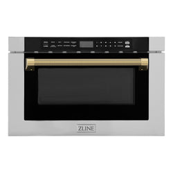 ZLINE Autograph Edition 24 in. 1.2 cu. ft. Built-in Microwave Drawer in Stainless Steel and Polished Gold Helix Handle (MWDZ-1-H-KG)