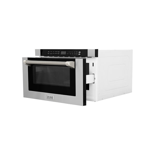 ZLINE Autograph Edition 24 in. 1.2 cu. ft. Built-in Microwave Drawer in Stainless Steel and Polished Nickel Helix Handle (MWDZ-1-H-KPN)