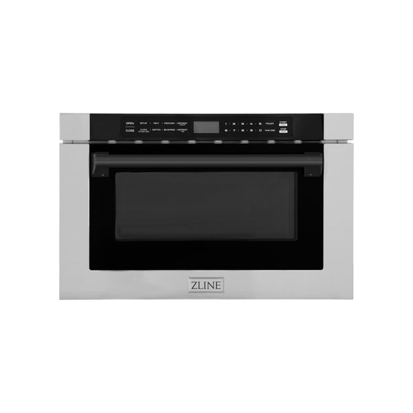 ZLINE Autograph Edition 24" 1.2 cu. ft. Built-in Microwave Drawer with a Traditional Handle in Stainless Steel and Matte Black Accents (MWDZ-1-H-MB)