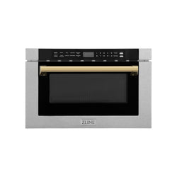 ZLINE Autograph Edition 24 in. 1.2 cu. ft. Built-in Microwave Drawer with a Traditional Handle in Satin Stainless Steel and Polished Gold Accents (MWDZ-1-SS-H-G)