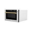 ZLINE Autograph Edition  24" 1.2 cu. ft. Built-in Microwave Drawer with Traditional Handle in DuraSnow and Polished Gold  (MWDZ-1-SS-H-G)