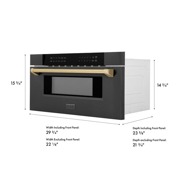 ZLINE Autograph Edition 30 in. 1.2 cu. ft. Built-in Microwave Drawer in Black Stainless Steel and Champagne Bronze Accents (MWDZ-30-BS-CB)