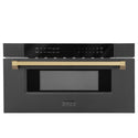 ZLINE Autograph Edition 30 in. 1.2 cu. ft. Built-in Microwave Drawer in Black Stainless Steel and Champagne Bronze Accents (MWDZ-30-BS-CB)