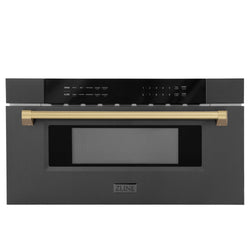 ZLINE Autograph Edition 30 in. 1.2 cu. ft. Built-in Microwave Drawer in Black Stainless Steel and Champagne Bronze Accents (MWDZ-30-BS-CB)