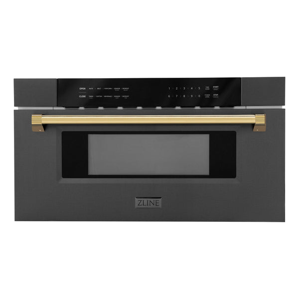 Autograph Edition Microwave Drawer with Traditional Handle in Black Stainless and Champagne Bronze (MWDZ-30-BS-CB)