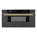 ZLINE Autograph Edition 30" 1.2 cu. ft. Built-in Microwave Drawer in Black Stainless Steel and Polished Gold Accents (MWDZ-30-BS-G)