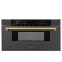 ZLINE Autograph Edition 30" 1.2 cu. ft. Built-in Microwave Drawer in Black Stainless Steel and Polished Gold Accents (MWDZ-30-BS-G)