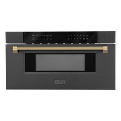 ZLINE Autograph Edition 30 in. 1.2 cu. ft. Built-in Microwave Drawer in Black Stainless Steel and Champagne Bronze Helix Handle (MWDZ-30-BS-KCB)