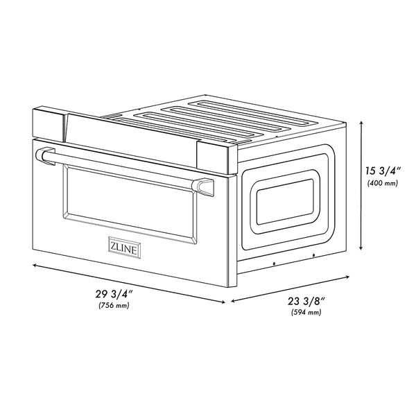 ZLINE Autograph Edition 30 in. 1.2 cu. ft. Built-in Microwave Drawer in Black Stainless Steel and Polished Gold Helix Handle (MWDZ-30-BS-KG)