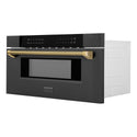 ZLINE Autograph Edition 30 in. 1.2 cu. ft. Built-in Microwave Drawer in Black Stainless Steel and Polished Gold Helix Handle (MWDZ-30-BS-KG)