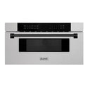 ZLINE Autograph Edition 30 in. 1.2 cu. ft. Built-In Microwave Drawer in Fingerprint Resistant Stainless Steel with Matte Black Accents (MWDZ-30-SS-MB) front, closed.