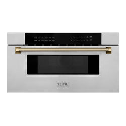 ZLINE Autograph Edition 30 in. 1.2 cu. ft. Built-in Microwave Drawer in Stainless Steel and Champagne Bronze Helix Handle (MWDZ-30-KCB)