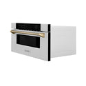 ZLINE Autograph Edition 30 in. 1.2 cu. ft. Built-in Microwave Drawer in Stainless Steel and Polished Gold Helix Handle (MWDZ-30-KG)