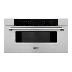ZLINE Autograph Edition 30 in. 1.2 cu. ft. Built-in Microwave Drawer in Stainless Steel and Polished Gold Nickel Handle (MWDZ-30-KPN)