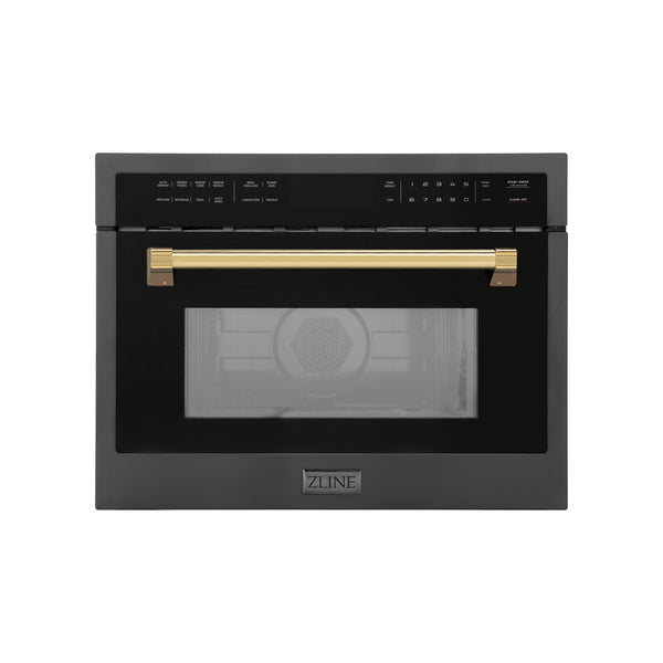 ZLINE Autograph Edition 24" 1.6 cu ft. Built-in Convection Microwave Oven in Black Stainless Steel and Polished Gold  Accents (MWOZ-24-BS-G)