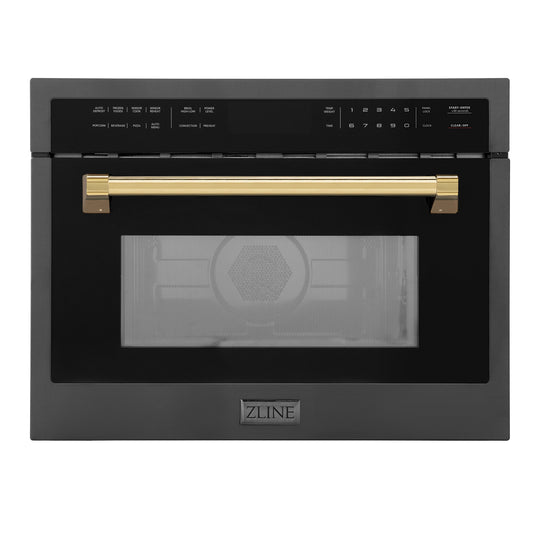 ZLINE Autograph Edition 24" 1.6 cu ft. Built-in Convection Microwave Oven in Black Stainless Steel and Polished Gold  Accents (MWOZ-24-BS-G)